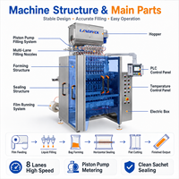 Machine d'emballage multi-8 voies pour jus, sirops, glaces, liquides aux fruits, snacks, gelées, petites bandes, sachets et bâtonnets