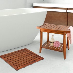 Teak Wood Bathroom <b>Mat</b> Rectangle Anti Slip Drain <b>Board</b> For Bathtub Shower Floor Minimalist Design - Product Image 2