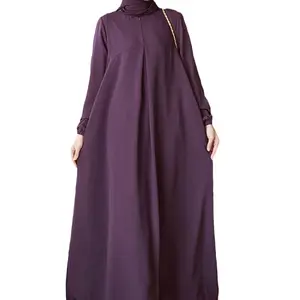 Vintage Solid Long Sleeve Temperament Elastic Muslim Islamic East Arab Dress Women's Spring