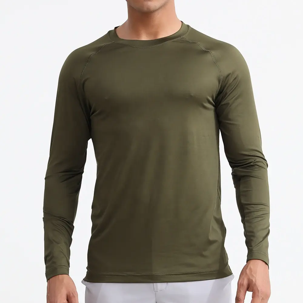 Camiseta OEM personalizada de secado rápido para hombre, rendimiento liso, absorbe la humedad, entrenamiento, correr, manga larga, deportes