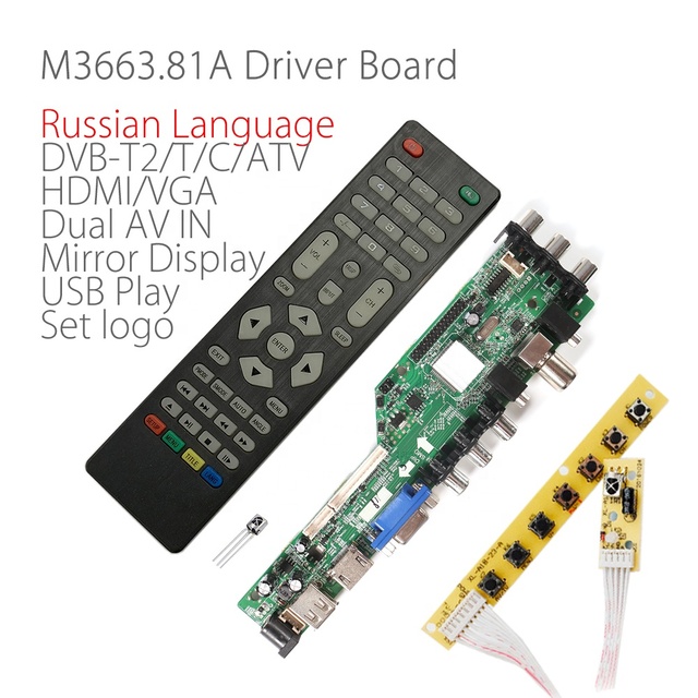 3663 NEW Digital DVB-C DVB-T/T2 Universal LCD LED TV Controller Driver Board+7 Key Button + Iron Baffle Stand 3463A Russian