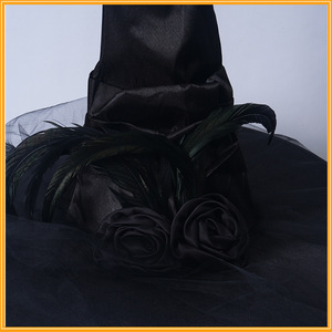 Chapeau de sorcière à <span class=keywords><strong>volants</strong></span> pour Halloween avec voile en plumes et motif araignée, accessoire de costume haut de gamme, modèle WSJTZ2/HZWKW (Chine, autre matériau) - Product Image 4