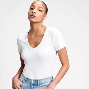 Camiseta Deportiva de Manga Corta con Cuello en V para Mujer, 100% Algodón Jersey, Impresión Digital, Logotipo Personalizado, Transpirable, Tallas S-XXL - Product Image 2