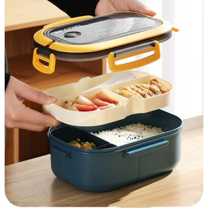 Boîte à lunch <span class=keywords><strong>hermétique</strong></span> Portable 2 couches grille enfants étudiant boîte à Bento avec fourchette cuillère étanche <span class=keywords><strong>micro</strong></span>-ondes prévenir les odeurs école - Product Image 2