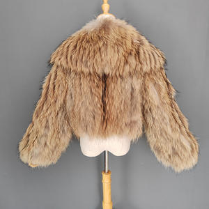Mantel musim dingin wanita, dengan kerah bulu rakun bergaris bulu asli tahan air dan tahan angin mengisi desain bolak-balik - Product Image 2