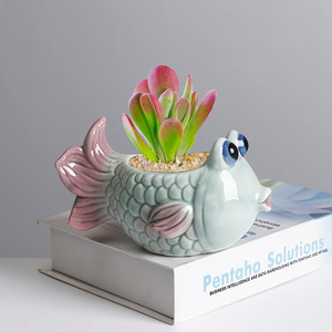 Ocean Themed Home Decor Gift for Restaurant Hotel Garden Crafts Wholesale Cute <strong>Fish</strong> Ceramic Flower <strong>Pot</strong>, - Product Image 2