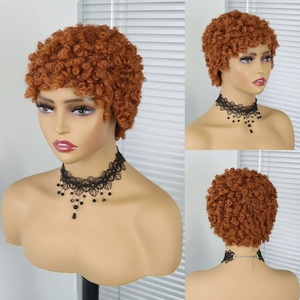 Pelucas rizadas cortas para mujeres negras Pelucas de cabello negro corto suave sin pegamento Fibra sintética de aspecto natural Pelucas rizadas grandes Afro - Product Image 3