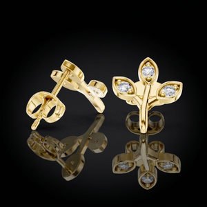 Lab Grown Diamond 3-Stone Leaf Sprig Botanical Branch Motif 18K Solid Gold <b>Stud</b> Earrings for Women Bridal Gift - Product Image 1