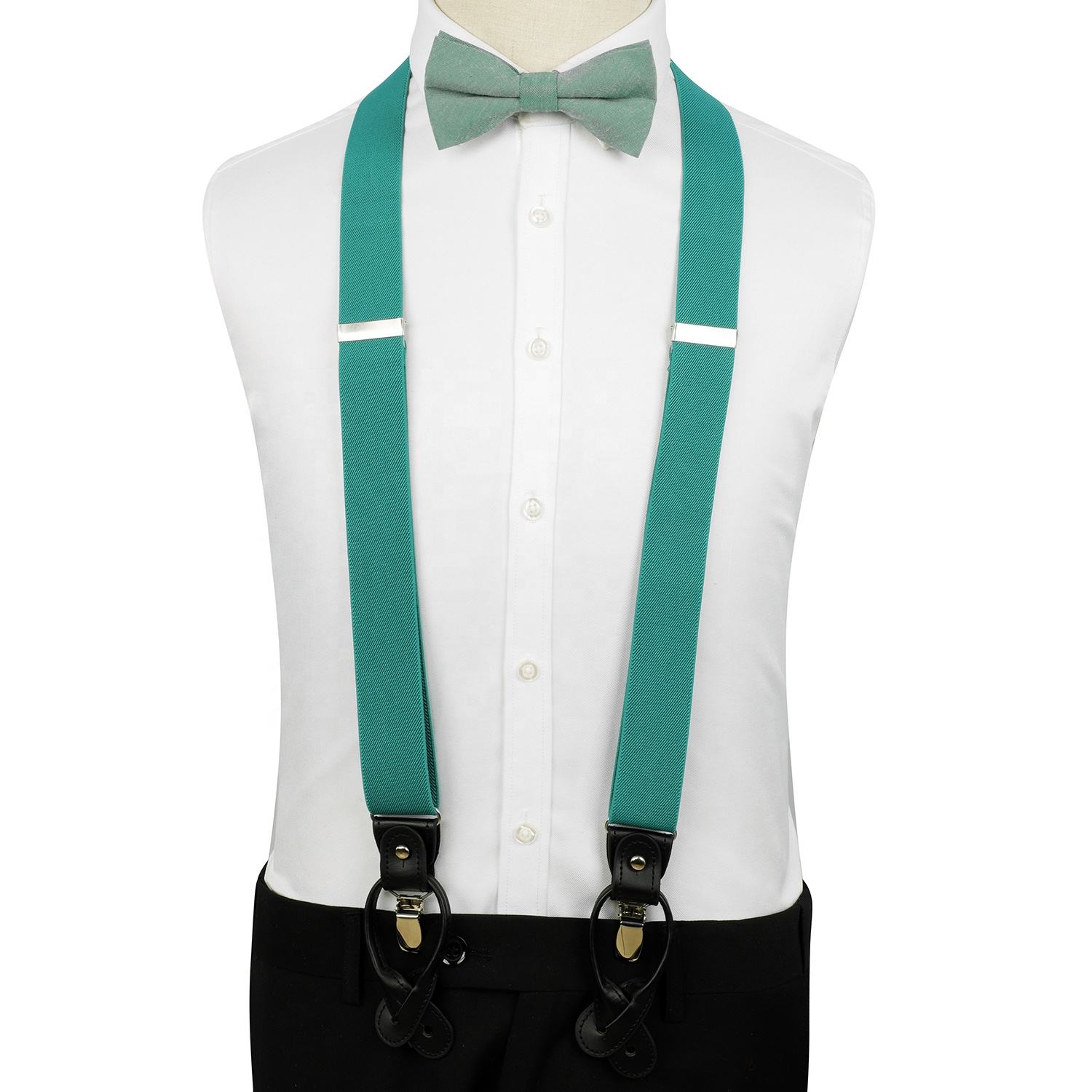 High Quality Men Clips Suspender Belt Sheet Fashion Solid Color Bow Tie and  Suspender Set
