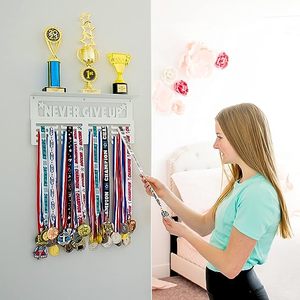 Nuovo stile tagliato al Laser verniciato a polvere Never Give Up White Medal Holder Hanger Display Wall Hanging Medal Holder Display - Product Image 5