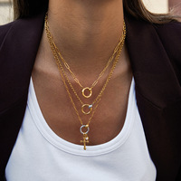 Collier pendentif MECYLIFE étanche en acier inoxydable plaqué or 18 carats, bicolore, double cercle, cœur et croix, à faire soi-même