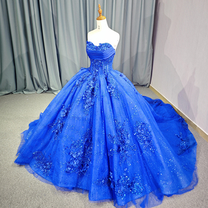 Jancember 6521 moderne bleu royal plis collage robes de Quinceanera avec fleur - Product Image 3