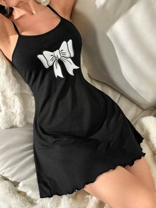 Abito sexy da donna con scollo all'americana, gonna corta estiva senza schienale, abbigliamento da casa, camicia da <span class=keywords><strong>notte</strong></span> stampata alla moda, camicia da <span class=keywords><strong>notte</strong></span> morbida - Product Image 4