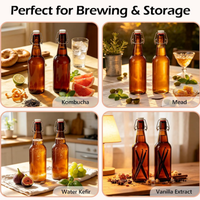 Bouteilles en verre à bouchon basculant ambré avec bouchons hermétiques pour la fermentation du kombucha, la bière, la cidre, la cidreuse et la fabrication artisanale de boissons.
