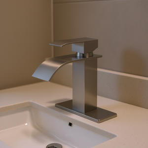 Grifo de Lavabo Monomando con Caño en Cascada, Acero Inoxidable Cepillado, Diseño Moderno, Instalación de un Solo Orificio - Product Image 2