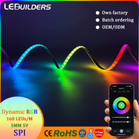 Bande lumineuse intelligente Dream Smart 160 LED RVBW IC RGBIC COB, 5V basse tension, contrôleur adressable, 5mm, étanche IP65, WiFi