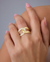 Bague empilable à nœuds pour femme, laiton plaqué or, double rangée de zircons entrelacés, taille 6-12, bijoux