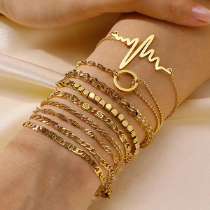 Paslanmaz çelik 18K altın Figaro Paperclip kare boncuk bilezikler kişiselleştirilmiş su geçirmez bilezikler Femme takı üreticisi - Product Image 1