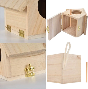 JUNJI Maison d'oiseaux en bois solide et durable Petite taille Trou d'accès suspendu pour la maison de nidification Conception simple pour la nidification des perroquets - Product Image 4