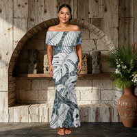 Robe queue de poisson grande taille pour femme, motif Monstera polynésien, élégante, imprimé personnalisé, épaules dénudées, style artistique des îles du Pacifique