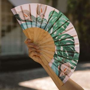 Ventilador de mano de tela de poliéster para fiesta, boda, publicidad, personalización, ventilador plegable, Impresión de página completa, ventiladores de bambú para mujeres, hombres y niños - Product Image 5