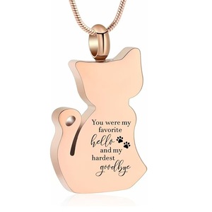 Collana Urna Commemorativa per Gatti in Acciaio Inossidabile 316L Placcato Oro 18K PVD per Ceneri - "Il Saluto Preferito, Il Addio Più Difficile" - Ricordo OEM/ODM - Product Image 3