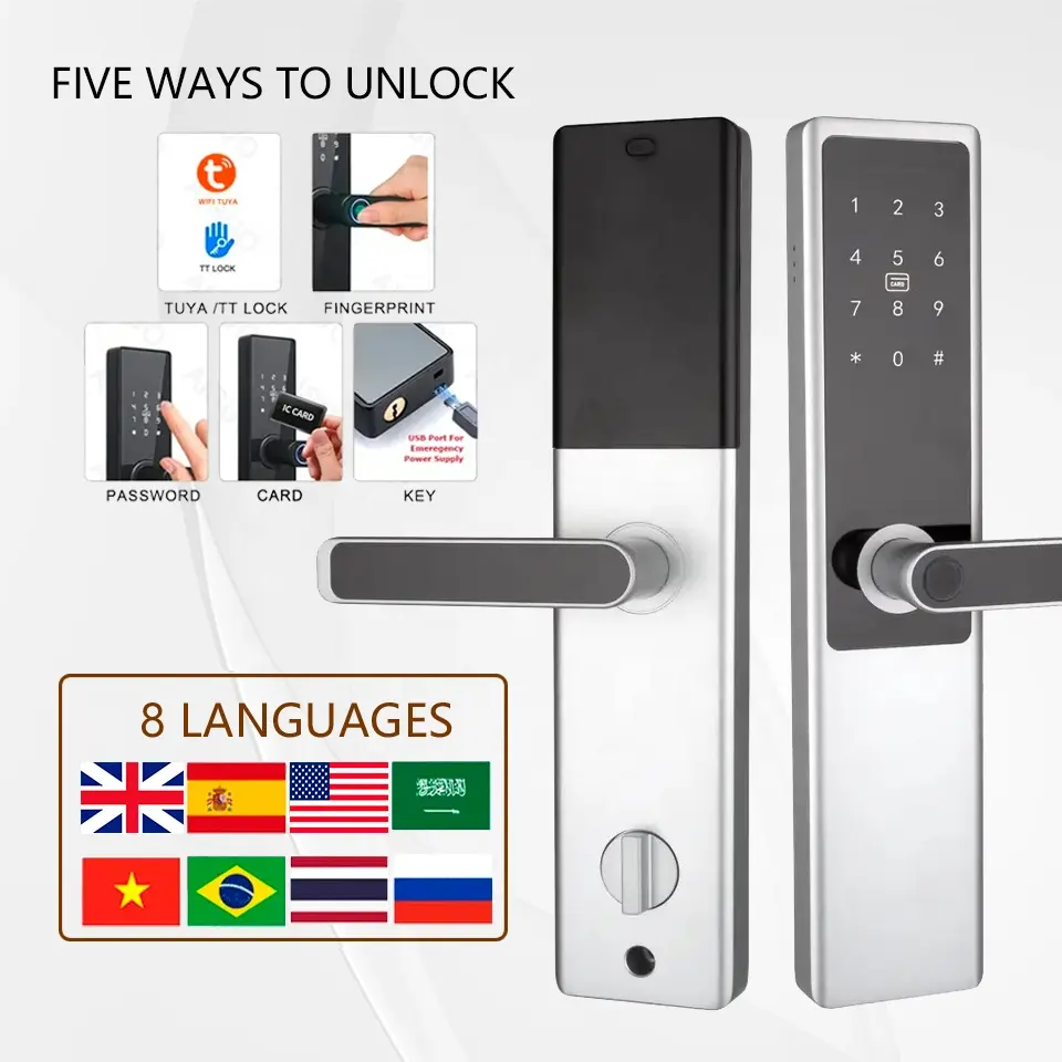 MZD Tuya App Wifi Smart Lock Control remoto de red Bloqueo Desbloqueo sin llave Aleación de aluminio Cerradura de puerta digital para apartamento