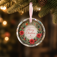 Ornement de Noël personnalisé en verre cristal, rond et facetté, à suspendre, avec impression aquarelle et ruban de satin pour cadeau d'arbre de Noël
