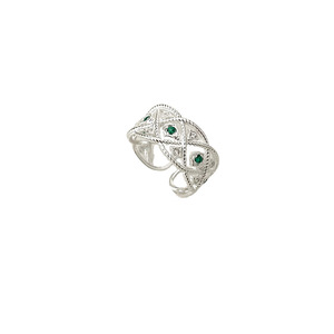 Anillo de plata de ley S925 con circonio verde floral vintage para mujer, diseño geométrico, regalo de joyería de lujo ligero - Product Image 5