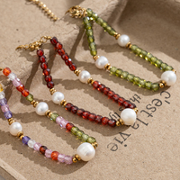 Bracelet Chic pour Femme en Verre Facetté Multicolore, Zircon et Perle d'Eau Douce, Améthyste – Idéal pour Tenue Quotidienne Décontractée