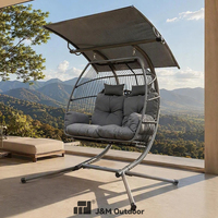 Fauteuil suspendu double moderne et portable J&M Outdoor, chaise œuf 2 places, structure en fer, hamac en rotin PE, idéal pour parc et villa