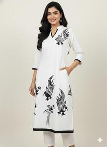 ชุดคุร์ตะถักนิตติ้งคอลเลคชั่นล่าสุดขายส่งสำหรับผู้หญิง ลายเรขาคณิตนามธรรม แขนสามส่วน ทรงตรง สีพื้น - Product Image 6