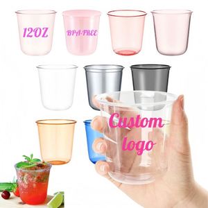 Gobelet à vin en PET coloré de 12 onces avec logo personnalisé, jetable, pour boissons froides, idéal pour les mariages d'été, les anniversaires, les fêtes en plein air et en intérieur - Product Image 1