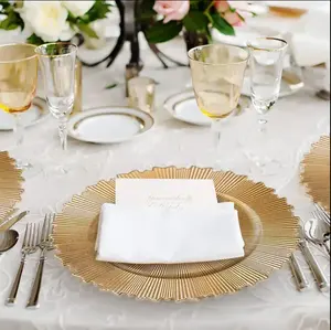 Platos modernos de plástico dorado, platos de cena con cargador para bodas, decoración de mesa de fiesta