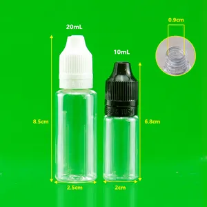 10ml 20ml PET Plastic Packaging Empty Plastic Cap Liquid Oil Bottles With Childproof Cap