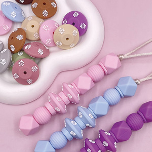 Perles en silicone en forme d'abacus de 24 mm, couleur macaron, en résine époxy, perles lâches pour la dentition des bébés - Product Image 1