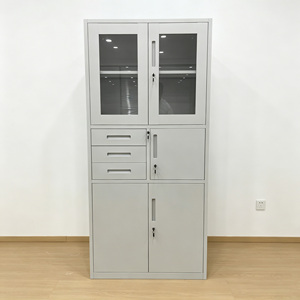 Archivador de Acero de 3 Cajones con Puertas de Vidrio y Acero, Estante Ajustable <span class=keywords><strong>para</strong></span> <span class=keywords><strong>Oficina</strong></span> o Taller - Product Image 1