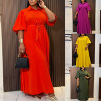 J8668 Robes décontractées élégantes à la mode pour femmes, col chemise, manches bouffantes, robes longues amples, robes africaines pour femmes, vêtements pour femmes