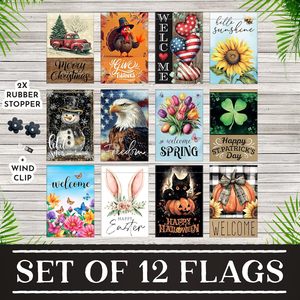 Cờ vườn theo mù<span class=keywords><strong>a</strong></span> Bộ 12, hai mặt, 12x18 inch, chịu được thời tiết, có kẹp chống gió - Product Image 4