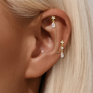 Boucles d'oreilles tendance en argent 925 avec pampilles, chaîne, cœur et étoile pour fille - Product Image 4