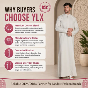 Customized <strong>Men</strong> <strong>Thobe</strong> Jubbah Light Beige Stand Collar Long Sleeve Robe Muslim Clothing OEM Custom Size - Product Image 6