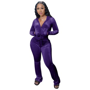 Ensemble de haute qualité pour femmes européennes et américaines, chemise décontractée en <span class=keywords><strong>velours</strong></span> uni avec col à nœud papillon et <span class=keywords><strong>pantalon</strong></span> large - Product Image 5