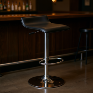 Sgabello da Bar Moderno in Ecopelle Nera con Base Cromata e Design Girevole per Uso Domestico e Commerciale - Product Image 2