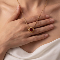 Kleurrijke Zirkoon Ketting Valentijnscadeau Waterdicht 18K Goud PVD Ronde Slangenketting Vierkante CZ Steen Hangende Bedel Ketting