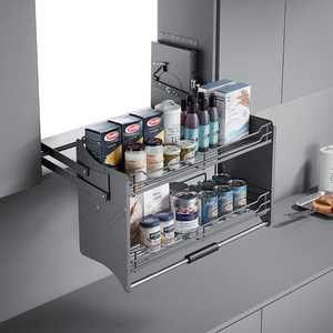 Unihopper Pull Down Basket Cabinet Organizer 600 800 900mm <b>Kitchen</b> <b>Storage</b> Minimalist Design Iron Chrome Plating - Product Image 1