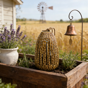 בית ציפורים תלוי מקרמיקה בצבע כחול אומברה - קישוט לגינה בסגנון קוטג' - Product Image 4
