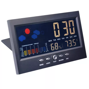 Termómetro con control de voz retroiluminado, higrómetro, medidor de temperatura y humedad con pronóstico del tiempo, estación de calendario, reloj despertador - Product Image 6