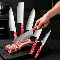 Ensemble de couteaux de cuisine HBD en acier composite faits à la main, 5 pièces, durables, tranchants, couteaux utilitaires Santoku Kiritsuke, ambidextres, octogonaux