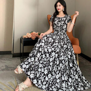 Cotone e Rayon Chiffon floreale monospalla stile <span class=keywords><strong>etnico</strong></span> estivo elastico in vita abito <span class=keywords><strong>lungo</strong></span> bohémien africano Casual - Product Image 5