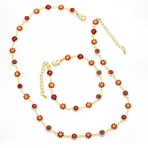 JH New design Evil Eye Bracelet Necklace 2pcs Jewelry set gold plated chain